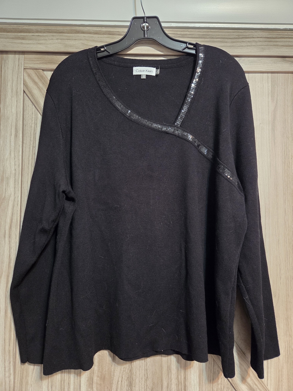 Calvin Klein Black Long-Sleeve Sweater with Sequin Trim